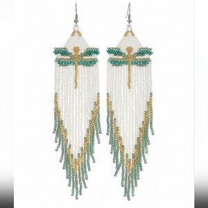 Chic Beaded Earrings with Dragonfly Motif